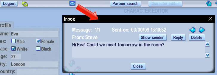 your messages in the Inbox in 3D sex game AChat