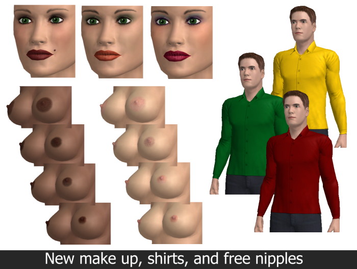 shirts, make ups, nipples in 3D sex game AChat