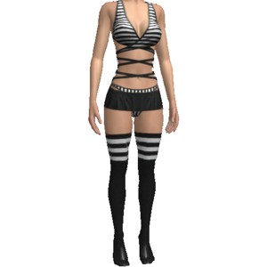 With black and white stripes