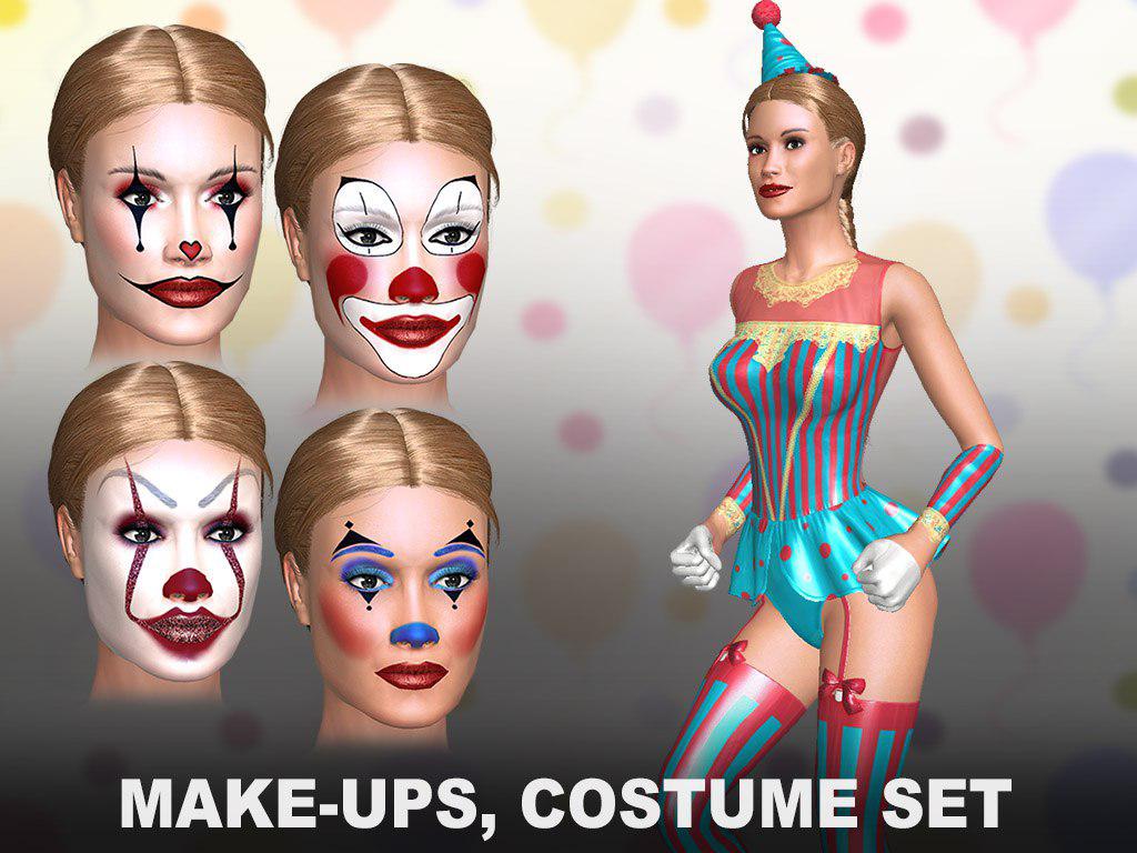 sexy dancing babe clothed as a clown wearing clown makeups showing other clown makeup options, Clown fetish