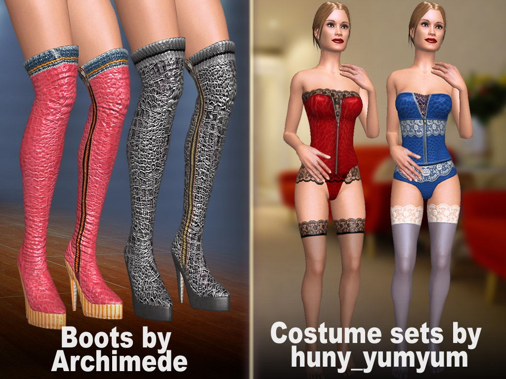 High heel boots, Lingerie sets