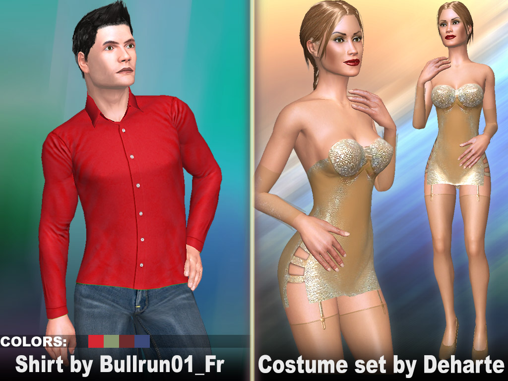 Gold costume and Shirts for avatars in adult game