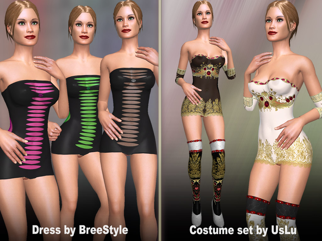 Costume sets which can be used for doggy fuck and another very decorative one