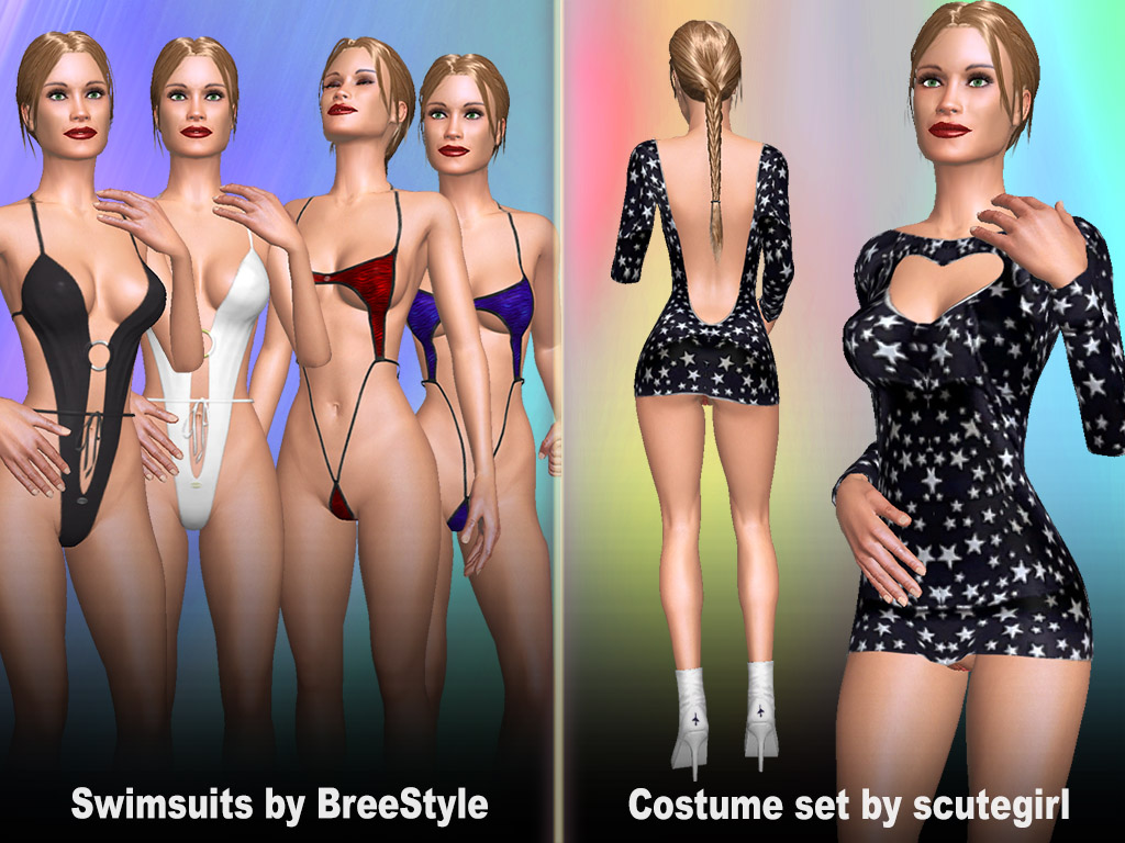 New update: Female Swimsuits in different colors and costume set with star motifs