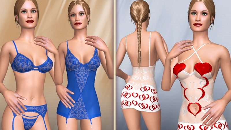 Sexy dress heart styled and Sexy lingerie set in blue color, in virtual sex game AChat