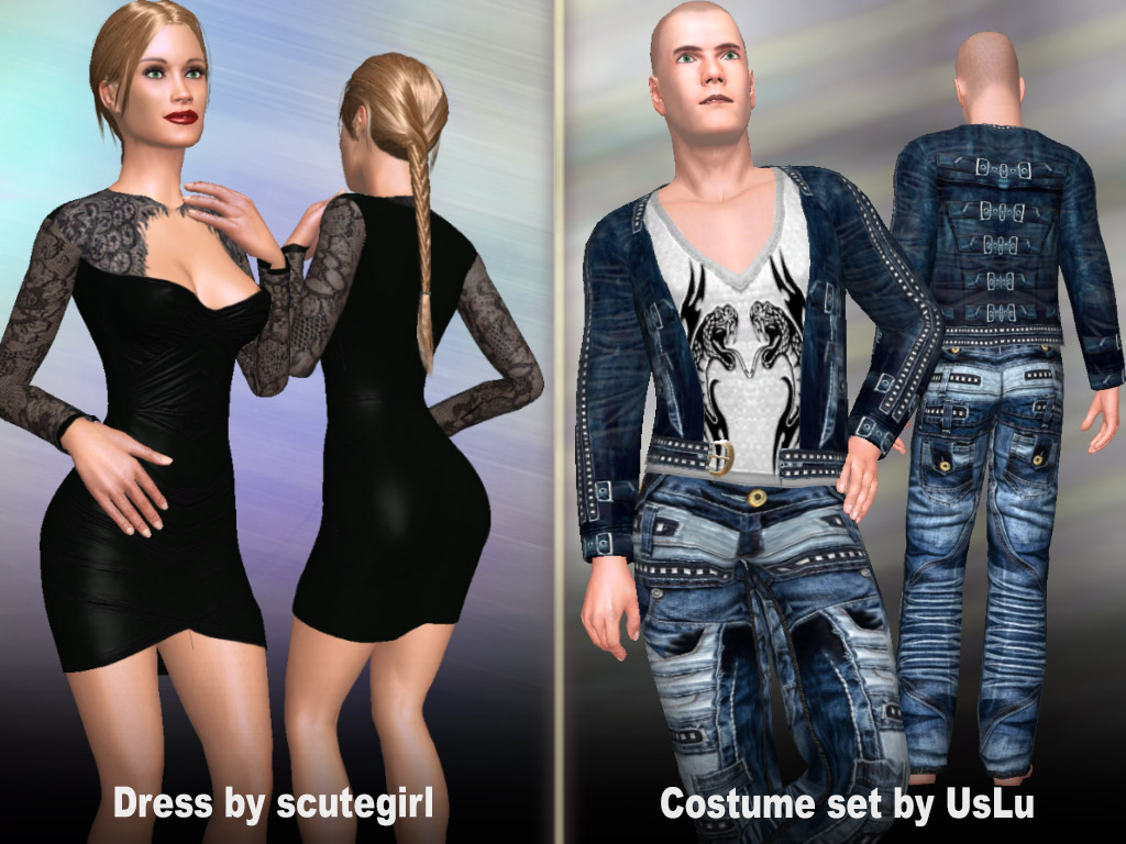 1213-th AChat update: female sexy dress for festive occasions and full body male jeans-wear