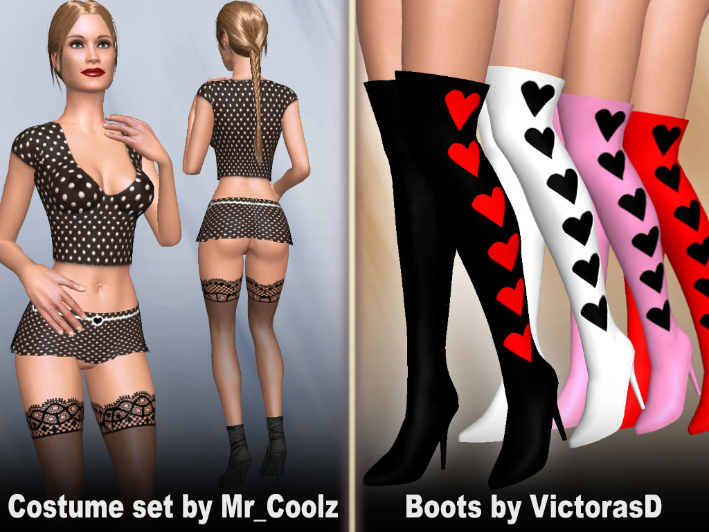 Costume set with circle patterns and Sexy shoes heart motifs, update #1254