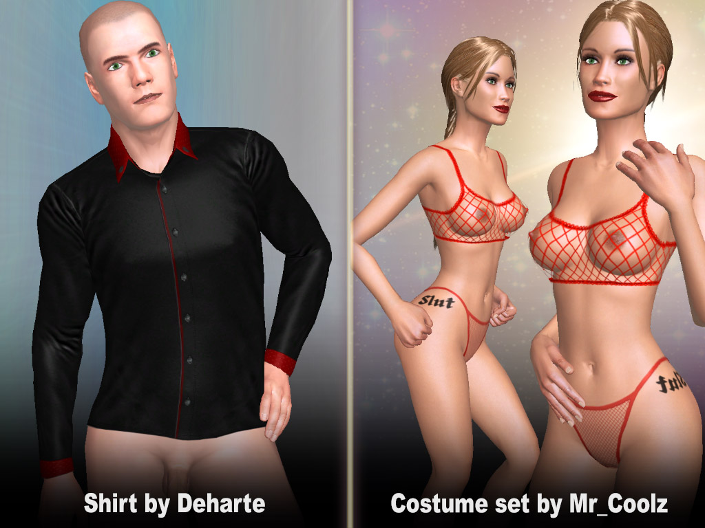Sexy shirt black with red stripes for man Costume set for women made from see through nets, virtual sex chat app AChat upgrade #1250