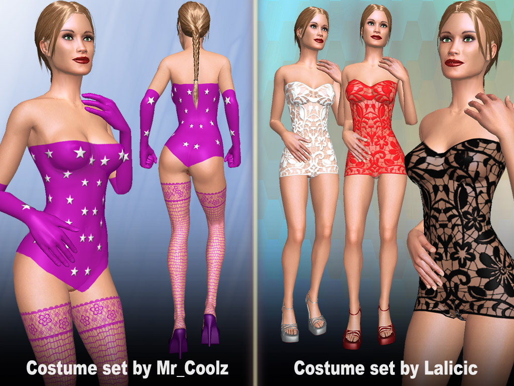 Female Costume sets purple with stars and 3 other ones semi transparent, AChat update no. 1270