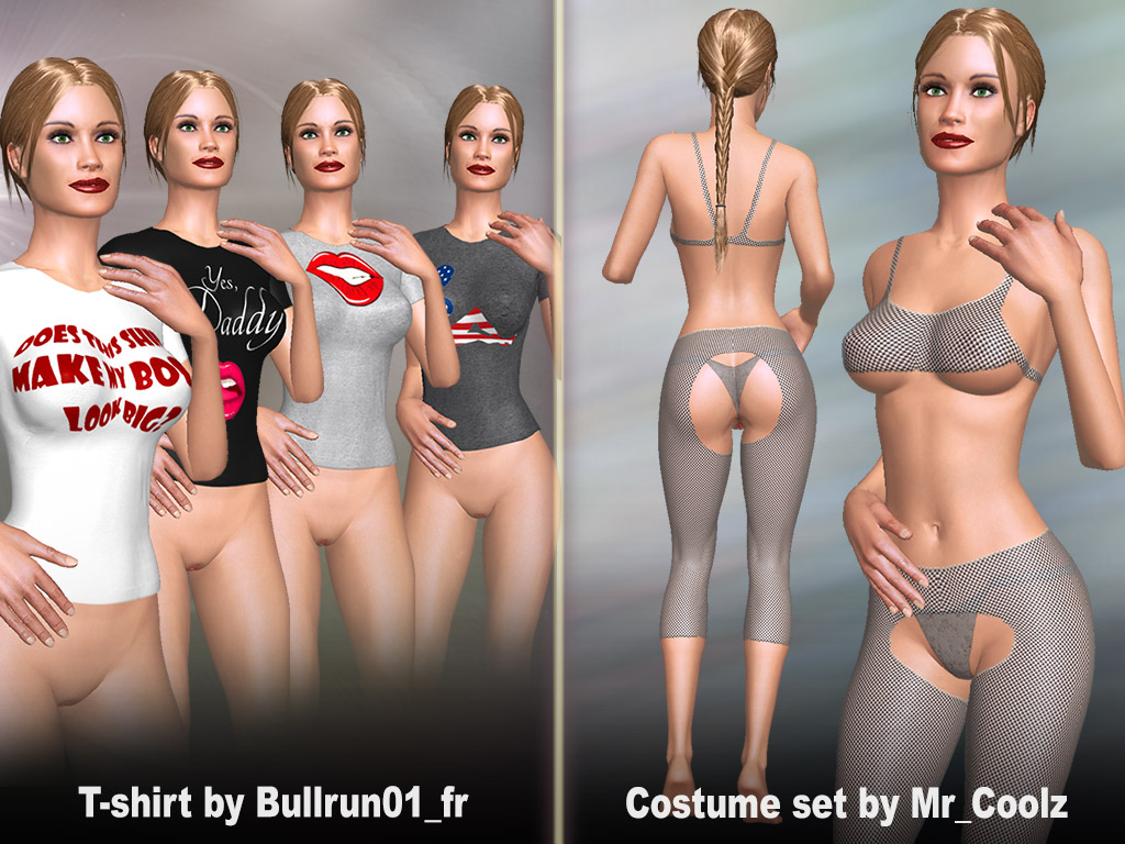 Sexy T-shirts Costume set open at the ass